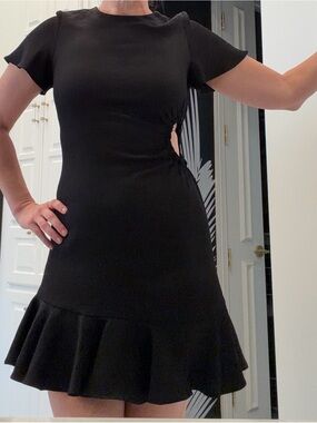 Sandro Black Short-Sleeve Ruffle-Hem Mini Dress